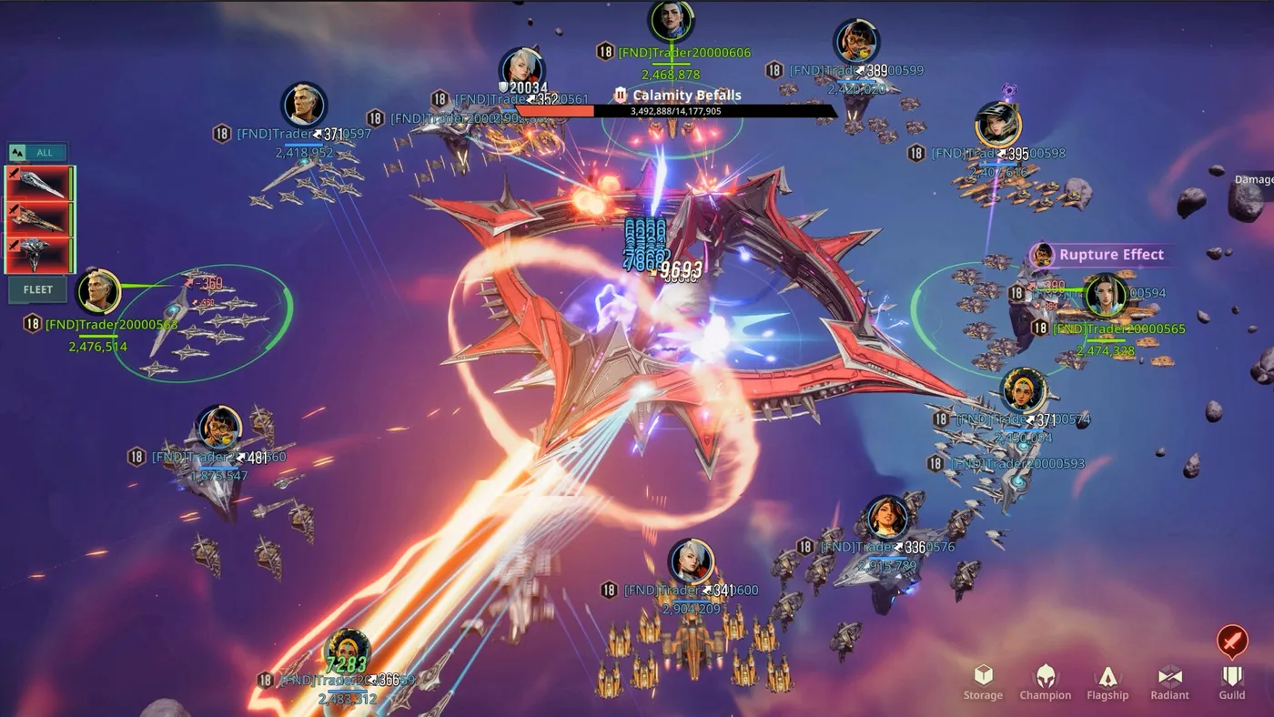 Multiple fleets fighting a large enemy in Foundation Galactic Frontier