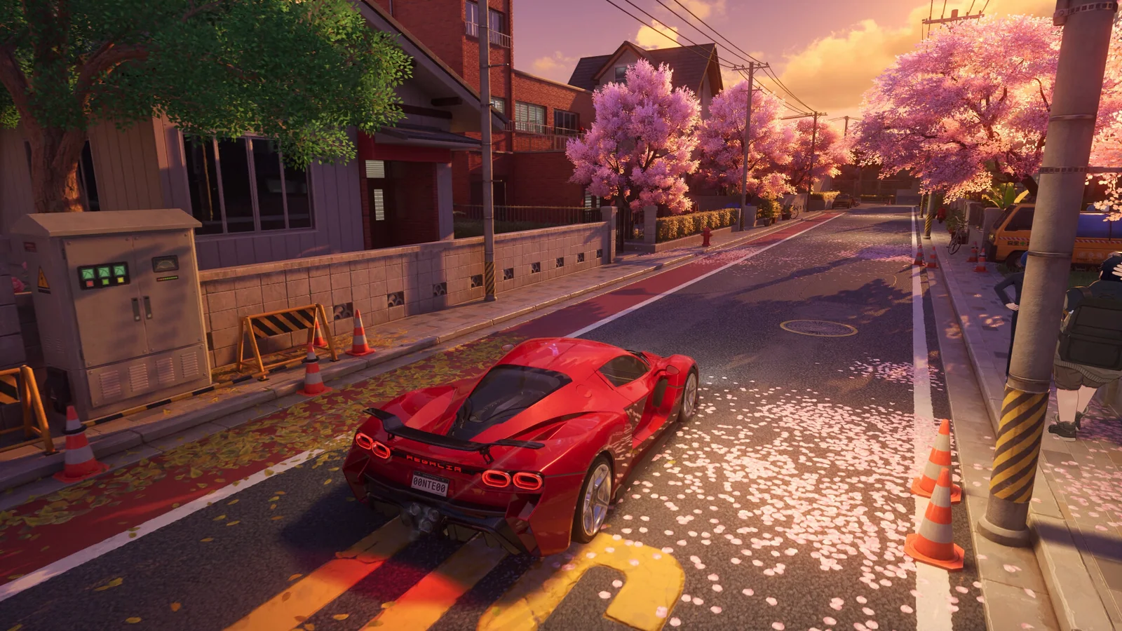 A red sports car driving through Hethereau in Neverness to Everness