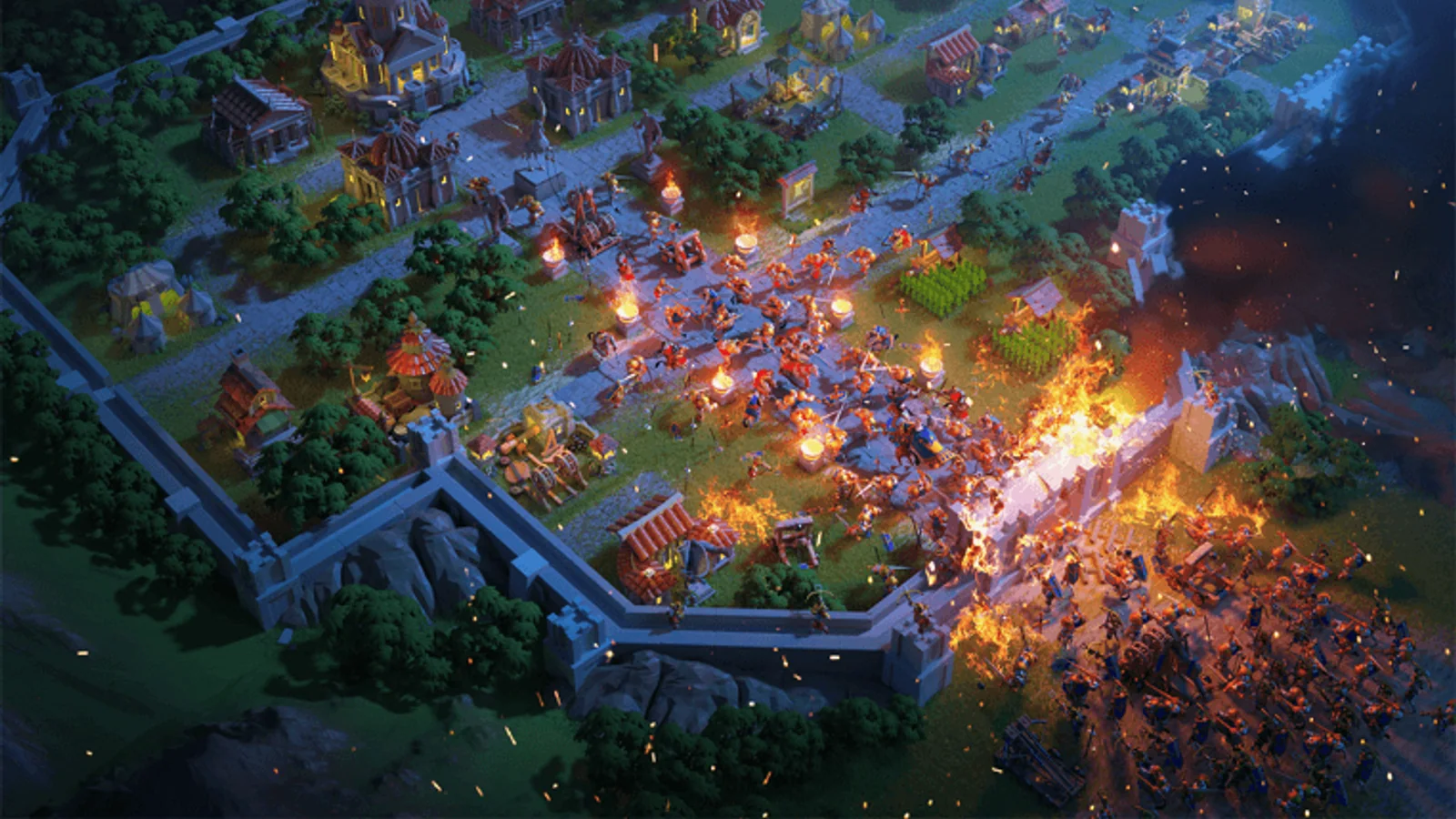 A large night battle around a Rise of Kingdoms city